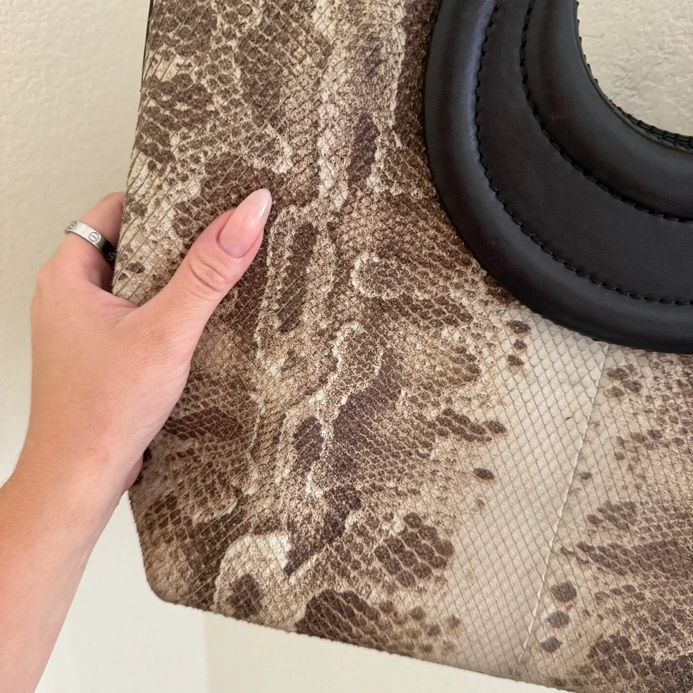DONALD J.PLINER Genuine Leather Brown Ivory Python Print Tote top round handle